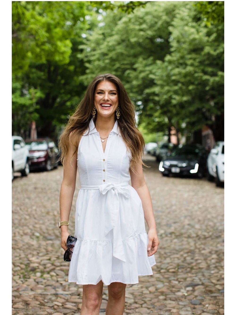 Duffield Lane White Sleeveless Shirt Dress with Waist Tie